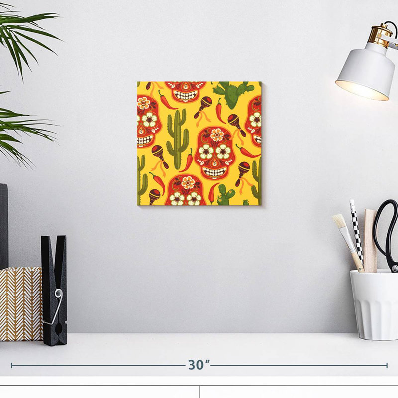 Lelend calavera et motif de cactus, H 10 po x l 10 po
