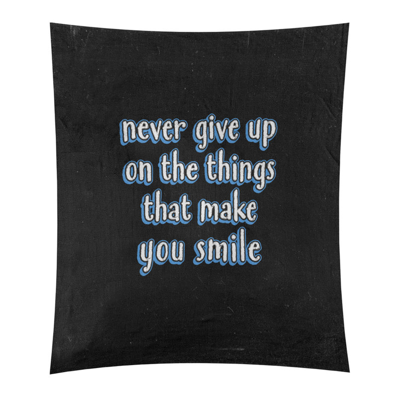 Tapisserie tableau noir en polyester joy et perseverance quote, H 104 po x l 88 po, Bleu