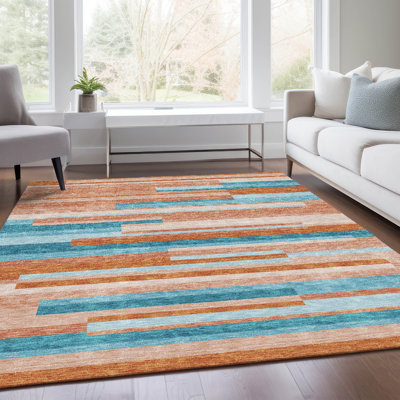 Premium Machine Washable Prisco Orange Rug