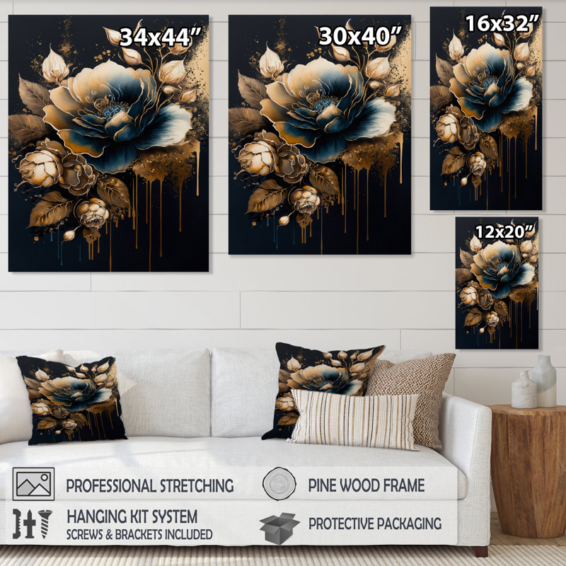 Décoration murale bleu marine et rose doré II - Rose, H 32 po x l 24 po x P 1 po, Toile tendue