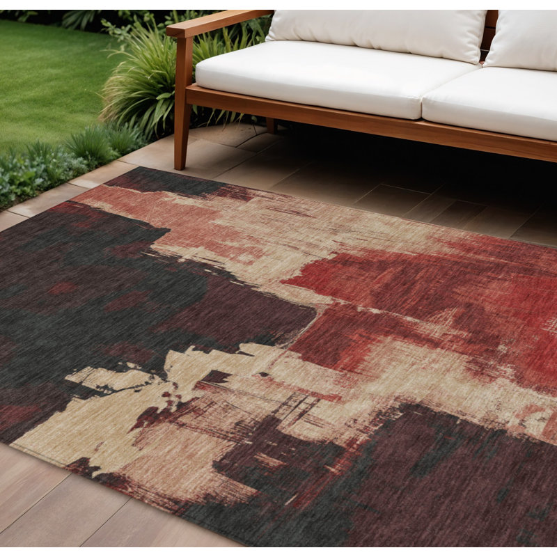 Tapis d'extérieur lavable abstrait brique rouge et rouge 10 pi x 14 pi