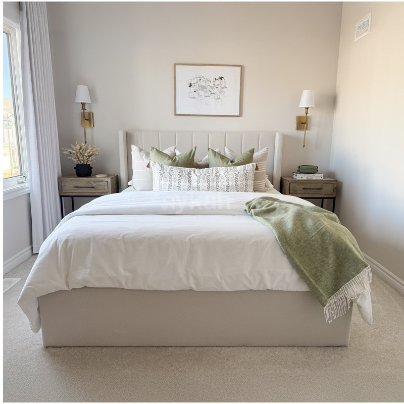 Jenny Upholstered Bed Frame with Storage & Wingback Design