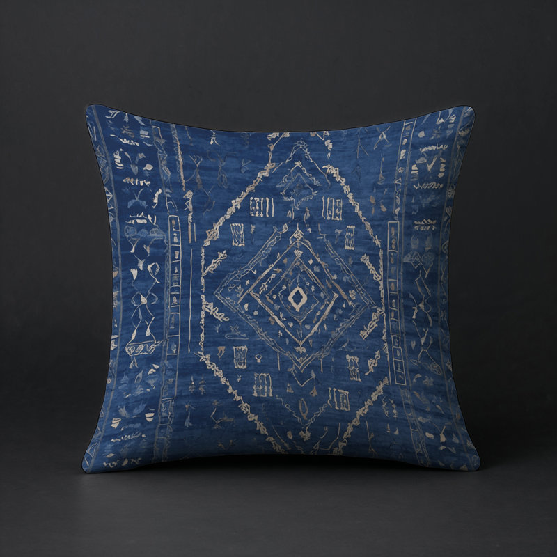 Coussin décoratif intérieur / extérieur gris Modern Modern, Denim / géométrique brun clair, Carré 18 po