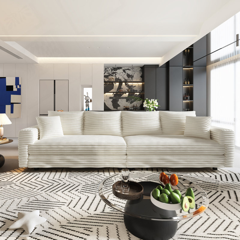 Canapé 4 places Corduroy, 4, Beige, H 25,6 po x l 102,4 po x P 35,4 po