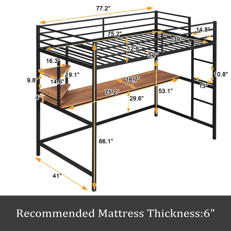 Lit mezzanine pour enfants Dathan, Simple, Noir