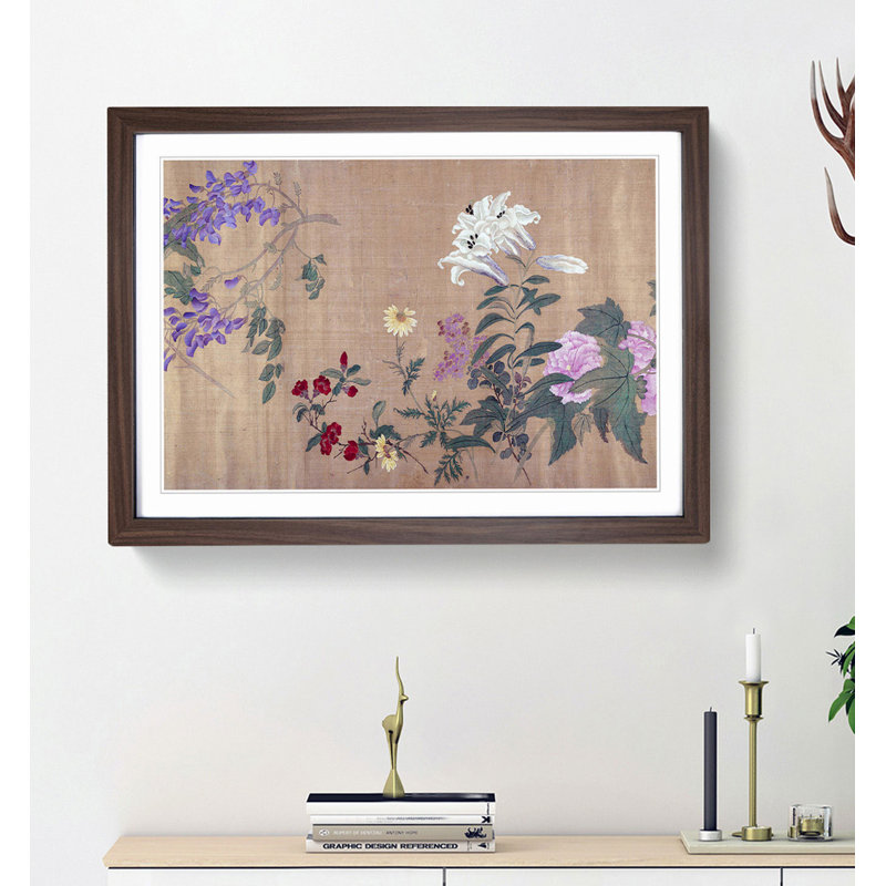 One Hundred Flowers Vol.5 by Yun Shouping - Picture Frame Painting Print, Walnut Framed, 36cm H x 48cm W x 2cm D