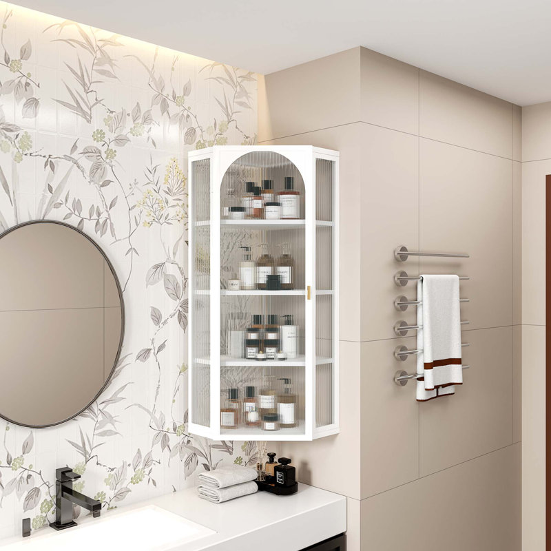Armoire de rangement murale moderne en verre nervuré Modern, Blanc