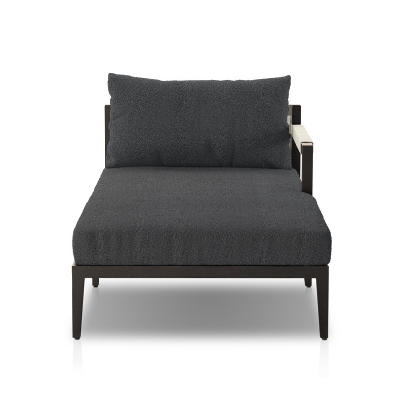 Sherwood Outdoor Teak Chaise Lounge, Fiqa Slate Boucle, Bronze