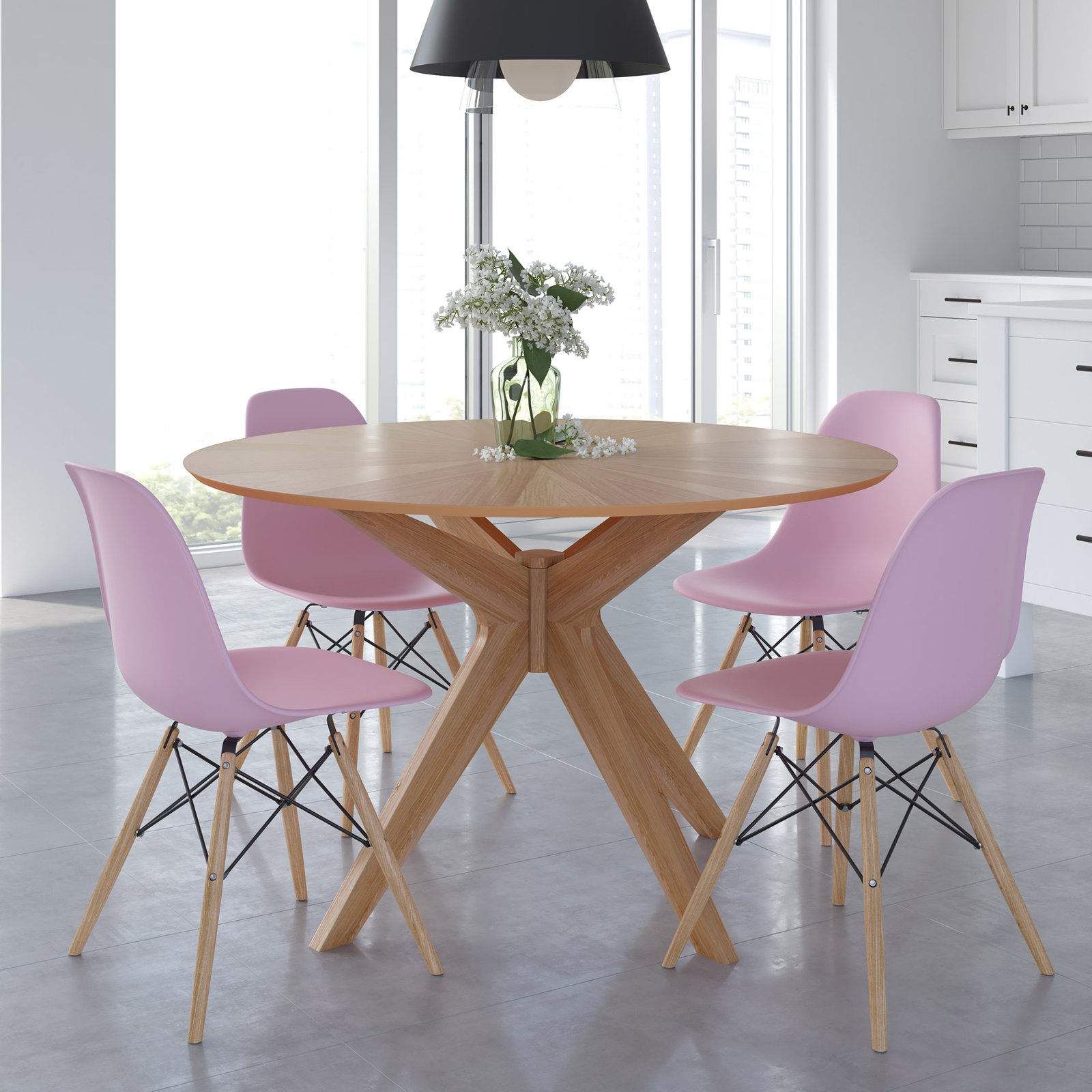 Jordan 4 - Person Dining Set, Pink, Natural, Natural