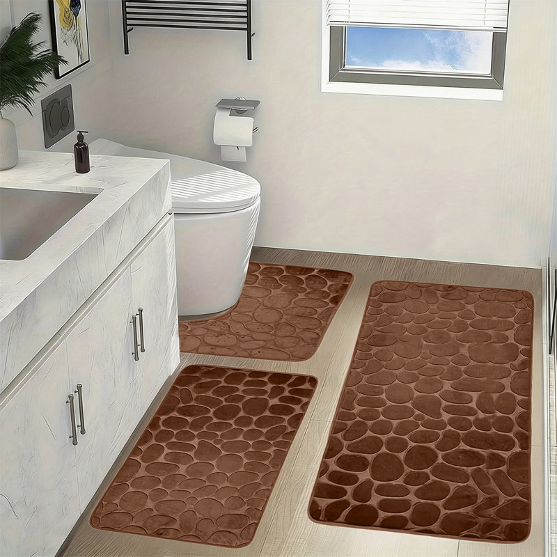 Ensemble de tapis de salle de bain 3 pièces, Brun