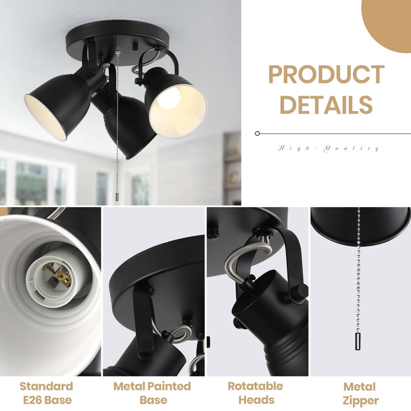 Plafonnier sur rail réglable 3 lumières avec chaîne de traction et luminaire encastré industriel en métal mat pour la cuisine