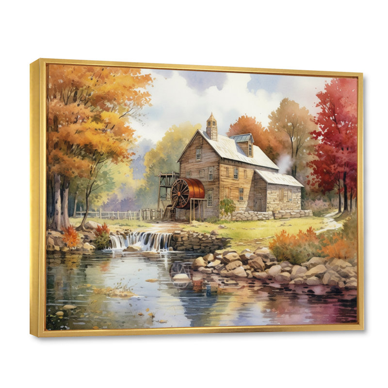 Ohio campagne charmante sur toile, H 12 po x l 20 po x P 1 po, Cadre flottant doré