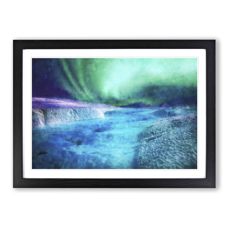 Aurora Borealis At Night - Picture Frame Painting Print, 45cm H x 63cm W x 2cm D, Black