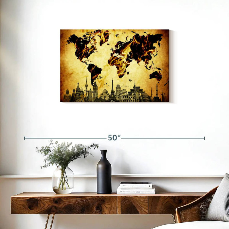 Aliaz Fiery Amber World Map, 20" H x 30" W