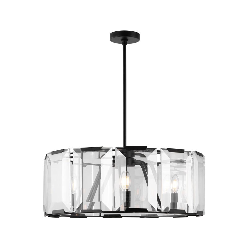 Lustre cylindrique unique et remarquable à 6 lumières avec détails en cristal Markavious