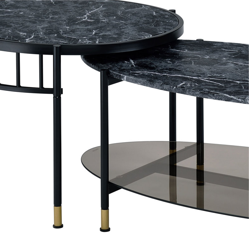 Table gigogne en pierre d'ingénierie et plateau noir