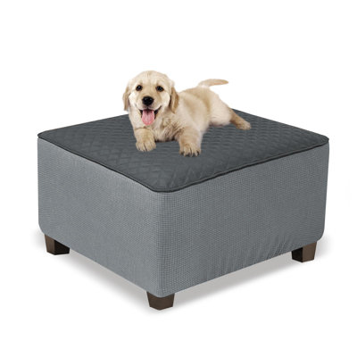 Ottoman Cover Square Waterproof Ottoman Slipcover Thick Storage Footrest Stool Covers Furniture Protector For Pets,Kids(Large Size,Dark Gray)
