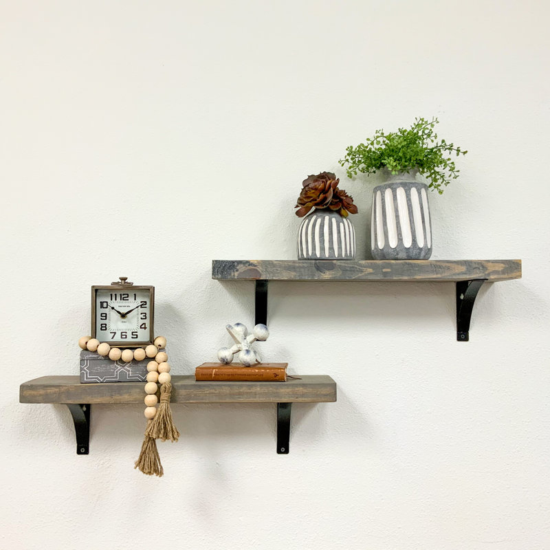 2 Piece Pine Accent Shelf, 7" H x 24" W x 5.5" D, Walnut