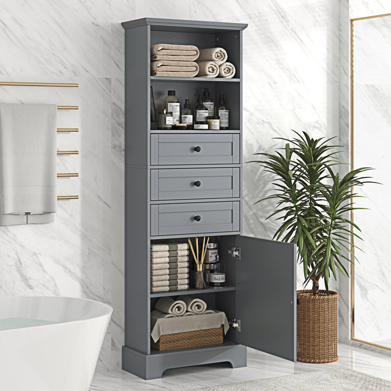 Bathroom Storage Cabinet With Adjustable Shelves, Gray