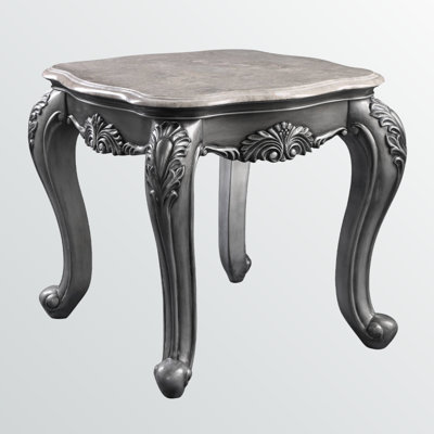 Rebecca Natural Marble Top and Platinum Finish End Table