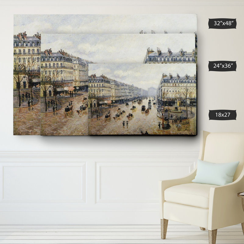 «Avenue de l'opéra Rain» par Camille Pissarro - impression sur toile, H 24 po x l 36 po x p 1,5 po