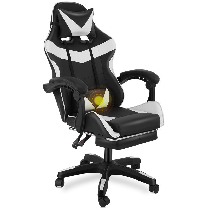 Inbox Zero Adjustable Reclining Ergonomic Swiveling PC & Racing Game Chair, Black/White