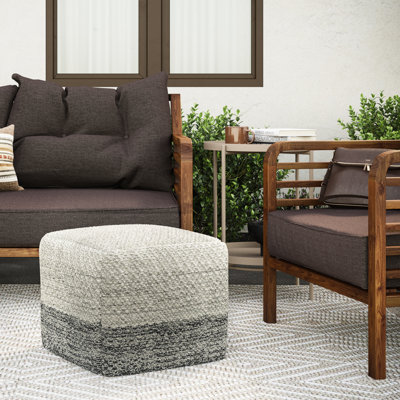 Macie 18"W Handcrafted PET Polyester Boho Indoor/Outdoor Square Pouf with Polystyrene Filling