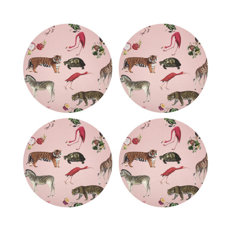 Exotix Vegan Leather Round Placemats, Flamingo