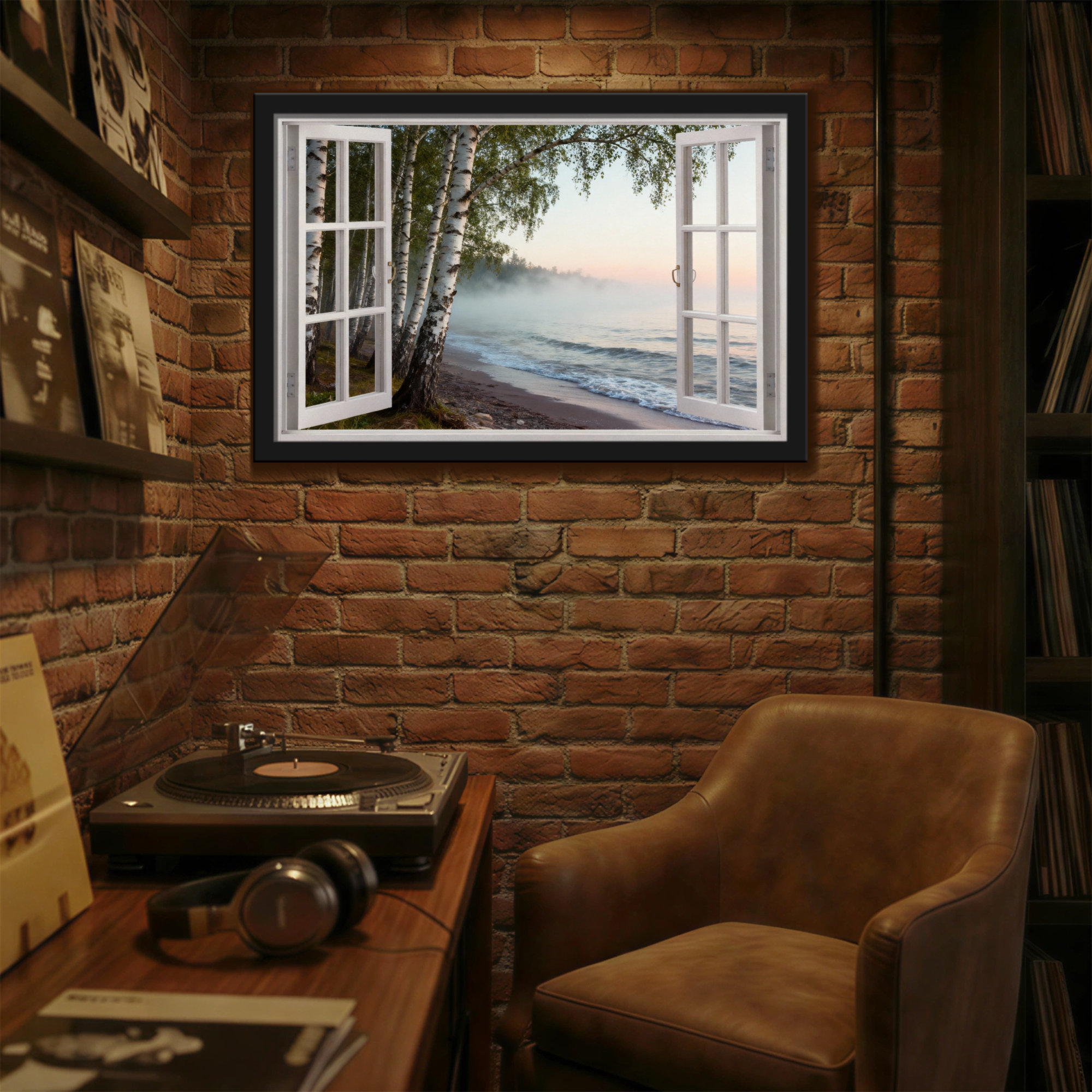 Highland Dunes Landscape & Nature Window View Lake Birch Trees Sunset ...