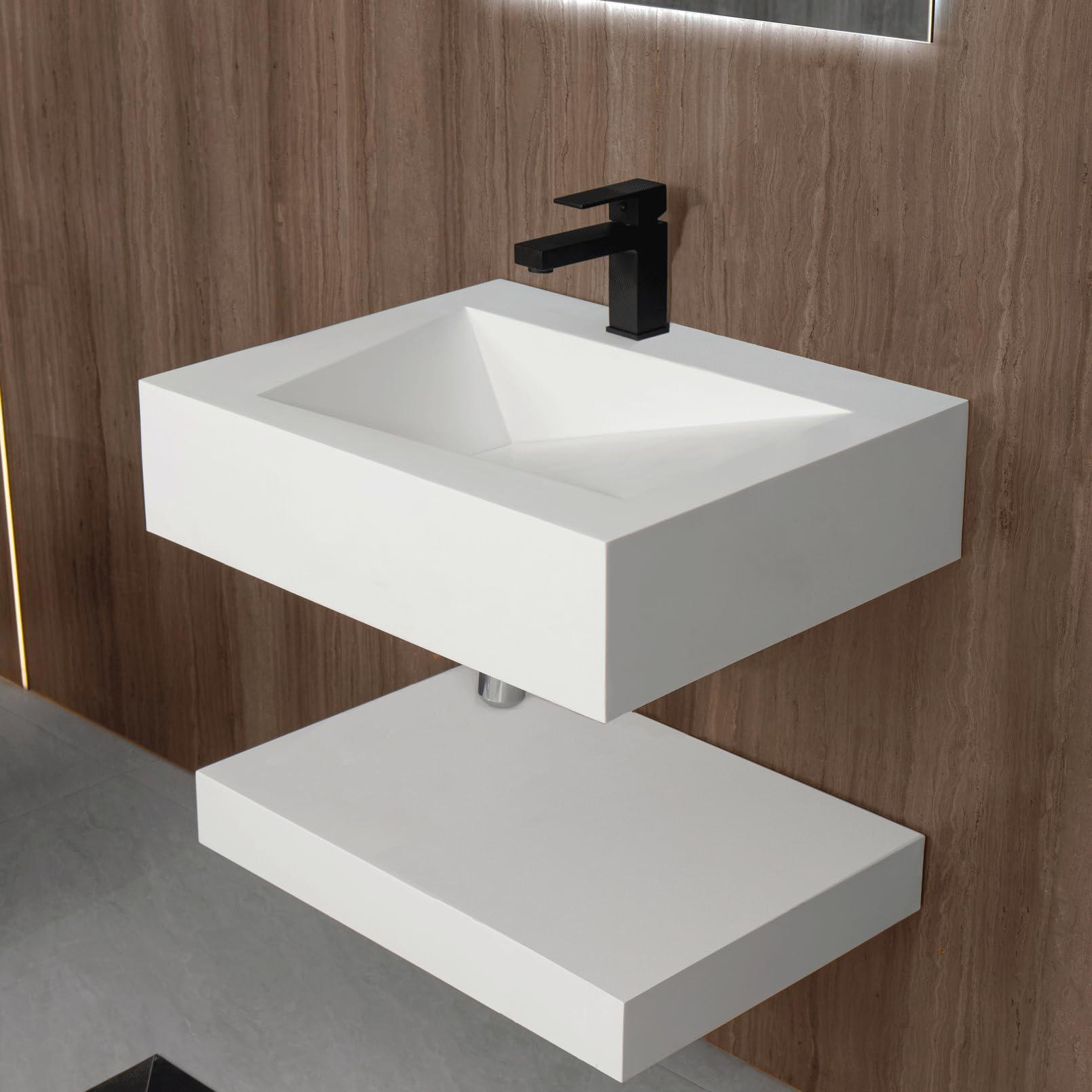 GESIPOR 24" x 19” Double Layers Floating Vanity Stone Resin Bathroom