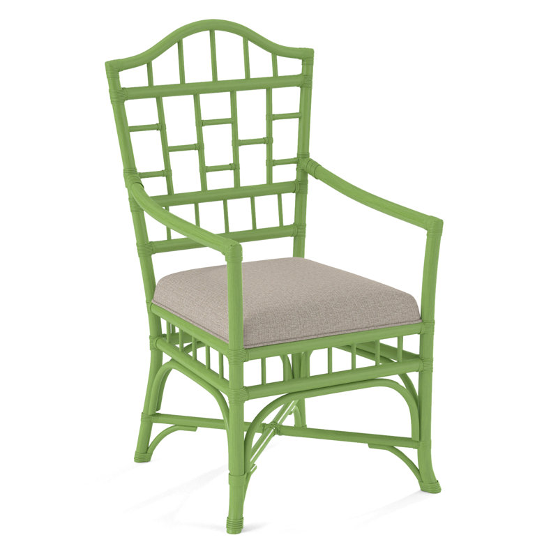 Chippendale Upholstered Arm Chair, Beige Performance Fabric; 0851-73, Antique Frost White