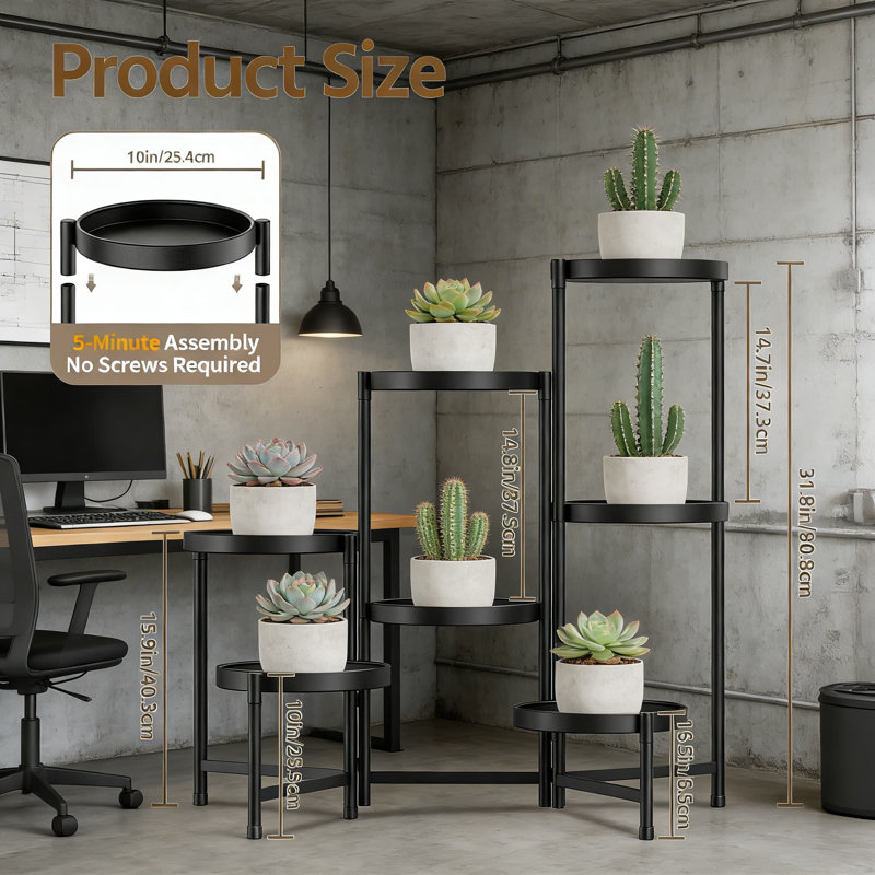 Support pour plante pliable robuste à 7 niveaux avec plateaux réglables antirouille, organisateur vertical robuste pour les grandes plantes d'intérieur en pot et les espaces étroits