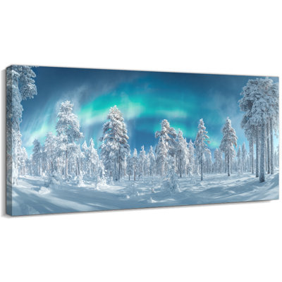  Art mural de Noël en hiver sur toile, impression de toile scène d'hiver en forêt enneigée, décoration murale Northern Lights, affiche de vacances pour salon, chambre à coucher, bureau, œuvre d'art suspendue, 60 x 30 pouces
