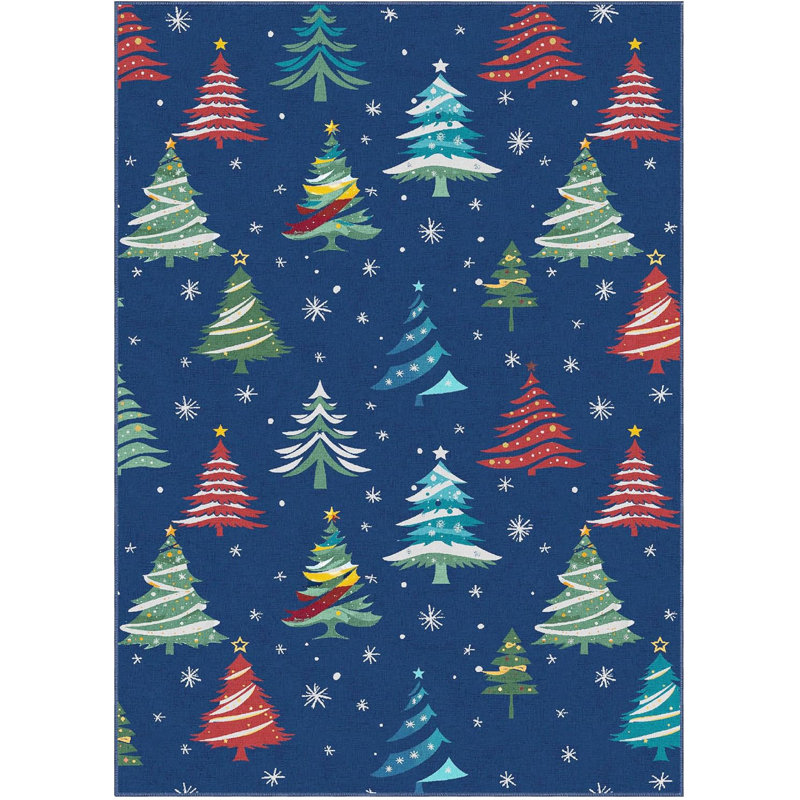 Christmas Tree Non-Slip Washable Low Pile Area Rug, Holiday Decor Living Room Rug, Rectangle 5' x 7'