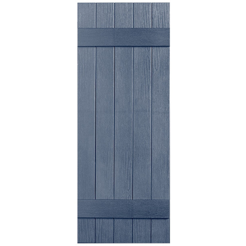 Paire de volets en vinyle fermés à deux lattes et cinq planches, 37 po, Bleu