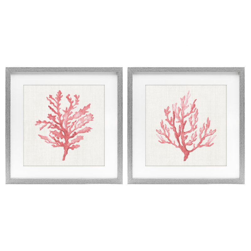 Ensemble de 2 reproductions encadrées sous verre Rosy Pink Coral Branches, design par Janet Tava, H 13 po x l 13 po