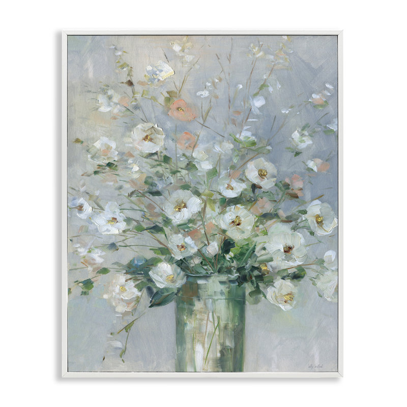 Giclée encadrée par Delicate White Blossoms, conception de Sally Swatland, H 14 po x l 11 po, Encadrement giclée blanc côtier