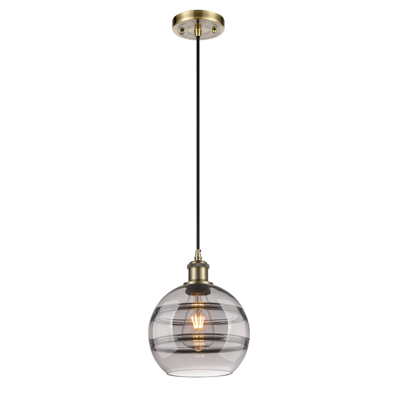 Luminaire suspendu à 1 lumière Ballston Bienes-516-G556, Gris fumée clair, H 9,88 po x l 8 po x P 8 po, Laiton antique