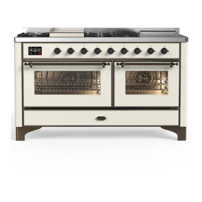 Majestic III Series 60 Inch Dual Fuel Range with 7 Sealed Burners, Griddle, Frenchtop in White (Natural Gas, Chrome Trim)