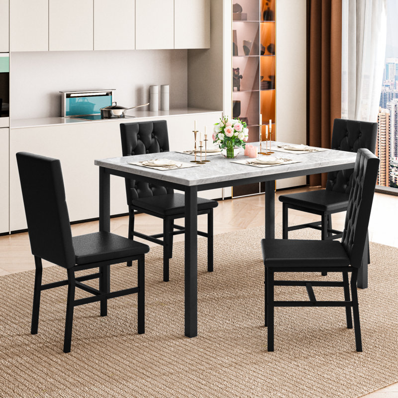 Dining Room Table Set 5 Piece Dining Table Set With Luxurious Button Tufted Dinner Chairs, Modern Kitchen Dining Room Table And Chairs Set, Dining Table Set For Kitchen Living Room Breakfast Small Spaces