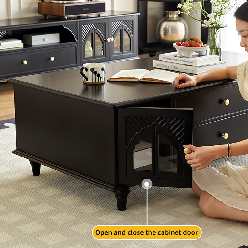 Retro Solid Wood Tea Table, Black