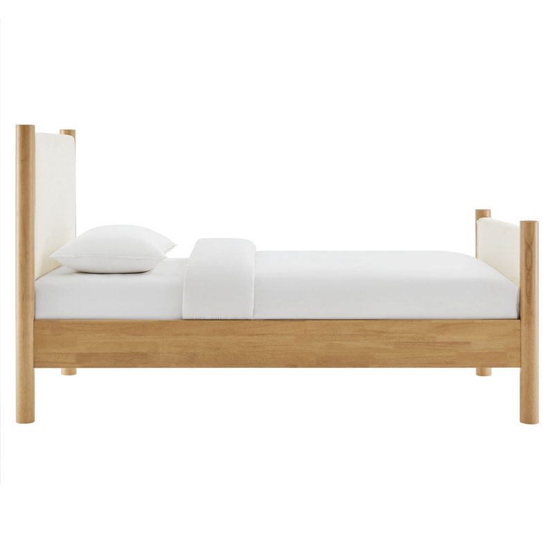 Lit plateforme tapissier Maven Boucle, À plumes - couleur chêne, Bois massif et bois manufacturé, Simple