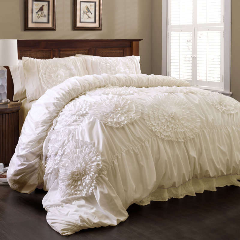 Serena Microfiber Traditional Comforter Set, Ivory, Queen Comforter + 2 Standard Shams