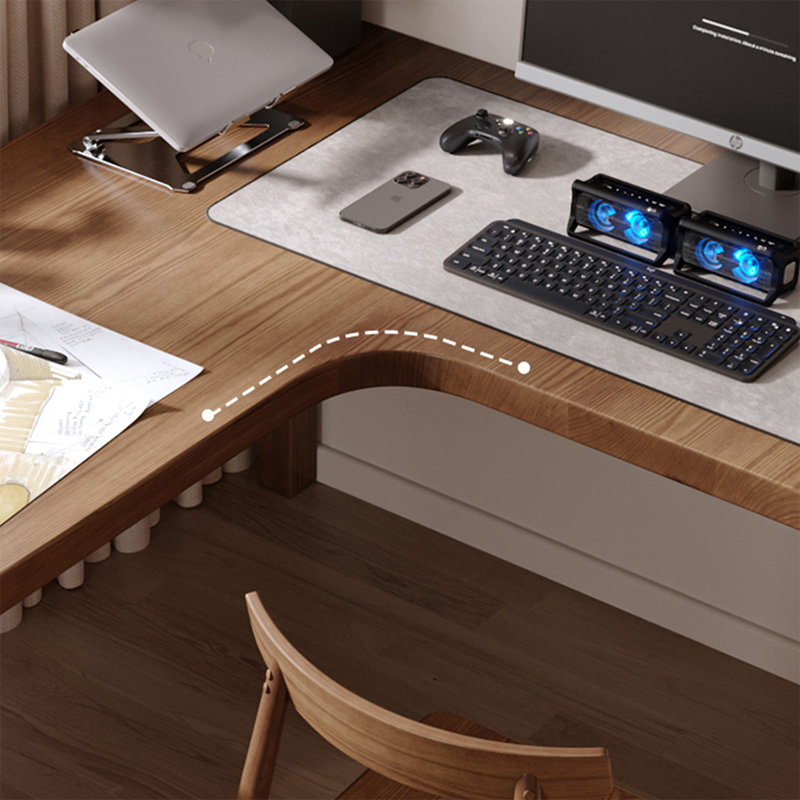 Solid wood walnut-colored L-shaped corner desk, Right, 29.53"H*70.87"W*55.12"D
