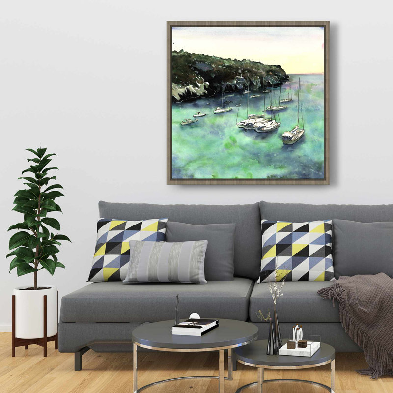 Boats in Cala Macarella - Exotic Framed Canvas