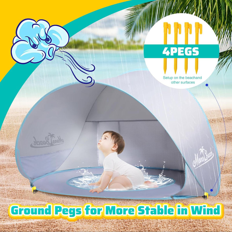 Abri de soleil portatif avec protection contre les rayons UV pour bébé avec abri facile à installer, Gris