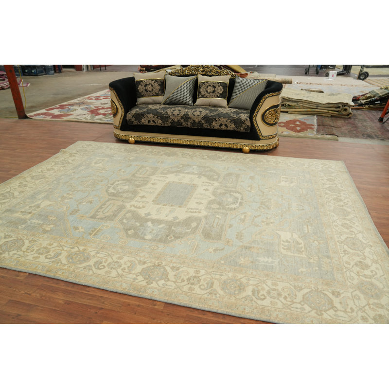 Tapis géométrique à teinture végétale Oushak 9 x 13