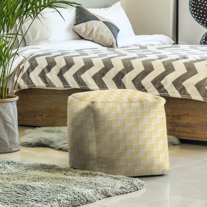 Repose-pieds cubique à rayures classic basketweave, Jaune / Gris