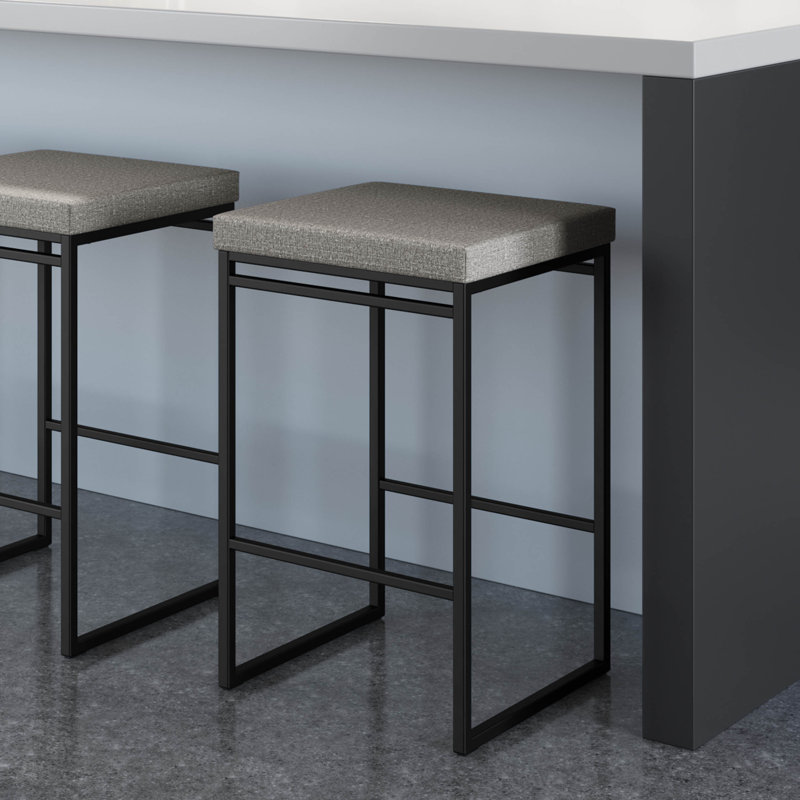Humiston Backless Counter & Bar Stool, Counter Stool (26.75" Seat Height), Silver Gray Polyester/ Black Metal Frame