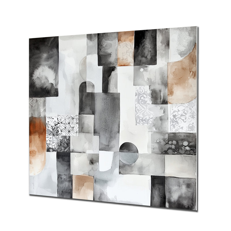 Grey And Brown Boho Mosaic Earth Tones I - Modern Metal Wall Art Decor, Modern Metal Print, 29" H x 29" W x 0.84" D
